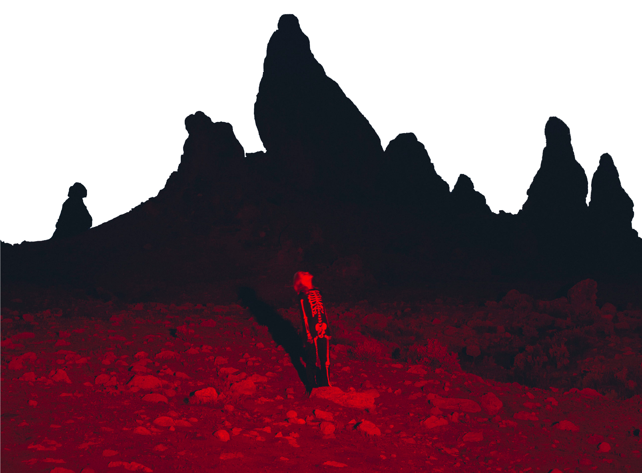 Cover of Phoebe Bridger's Punisher - A mountainous landscape bathed in red. A woman stands in the center looking up at the night sky.