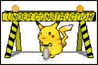 Pikachu with a jackhammer in front of a blockade that reads 'Under construction.'
